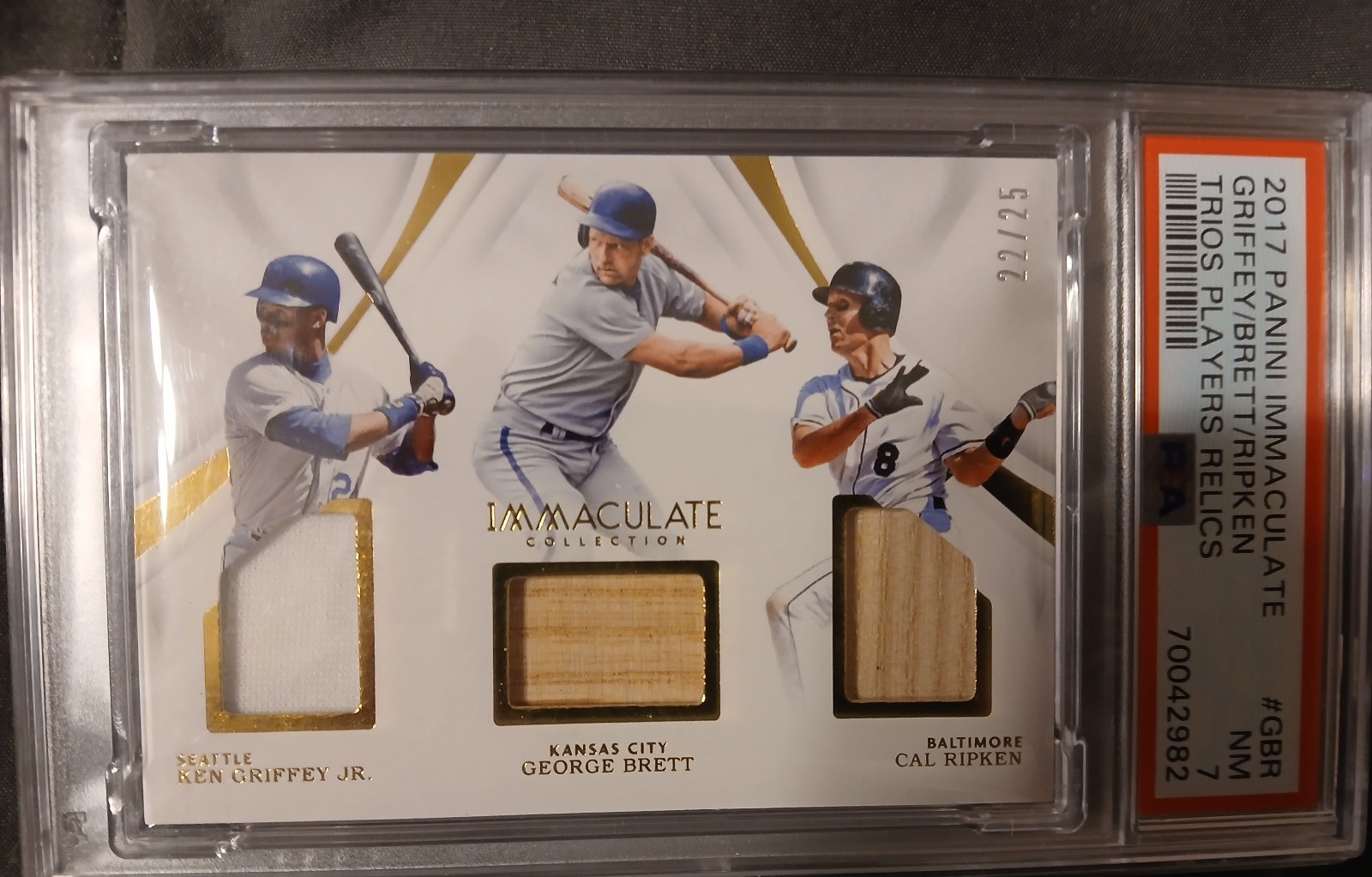 2017 Immaculate Trios Relics Ken Griffey Jr/ BretttRipken SSP 22/25 PSA 7 POP 1!