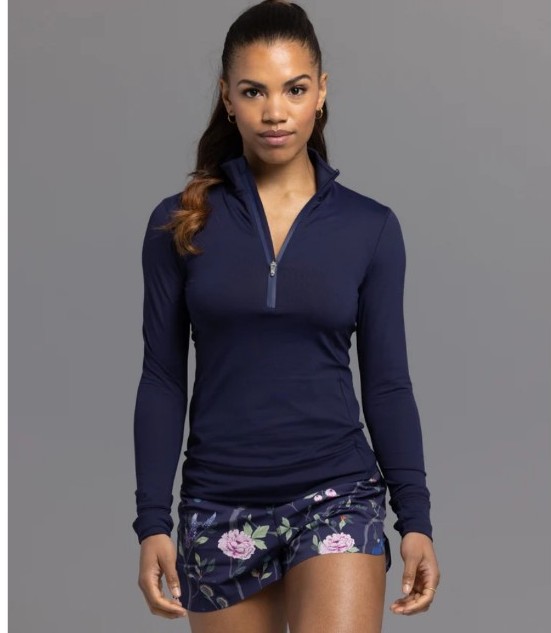 Greyson Womens Large Halley Quarter Zip Polo Longsleeve Navy Blue Midnight