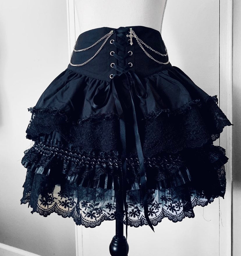 NEW Goth Tiered Lace Corset Skirt