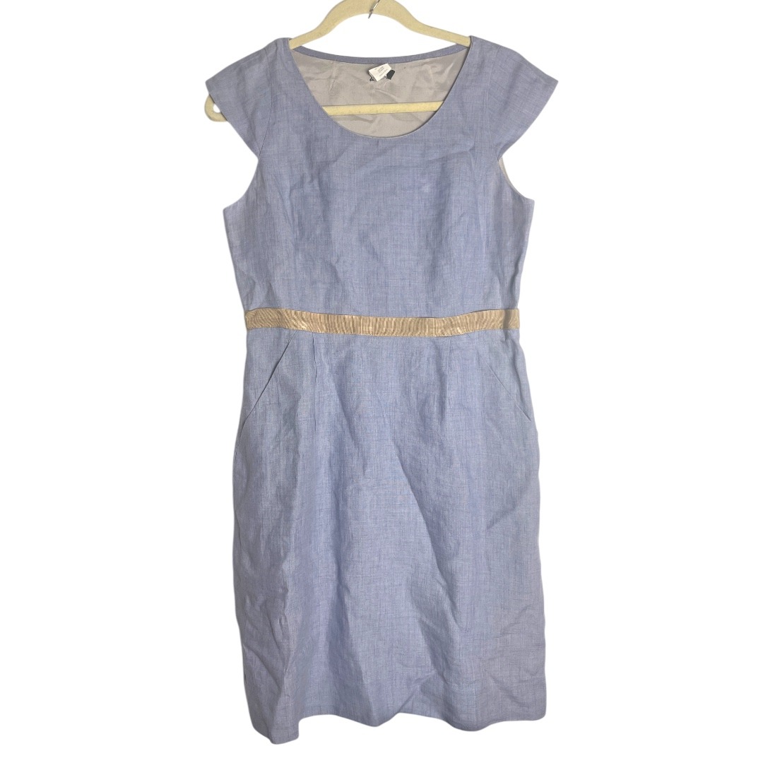 J. Crew Linen Cap Sleeve Shift Dress in Blue With Ribbon Trim 6