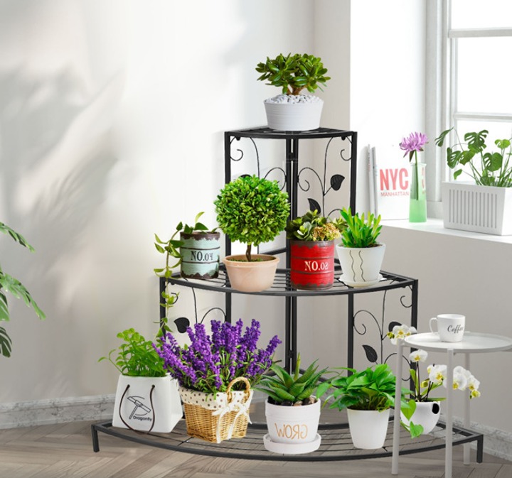 3 Tier Floral Corner Metal Plant Pot Rack L2