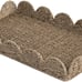 Large Wicker Scalloped Edge Serving Tray, Rectangle Tray with Built -in Handles