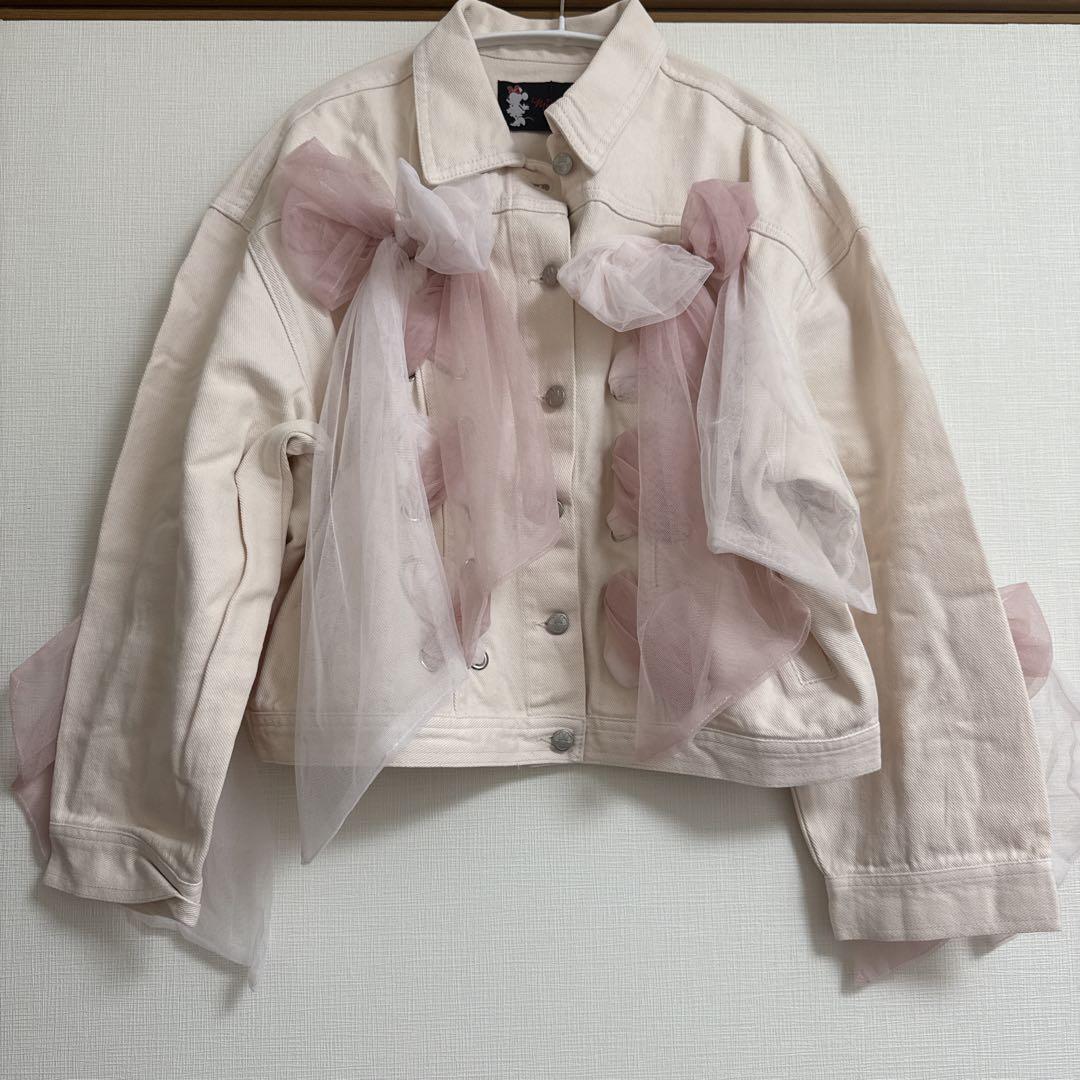 Ivory Denim Jacket with Tulle Ribbon