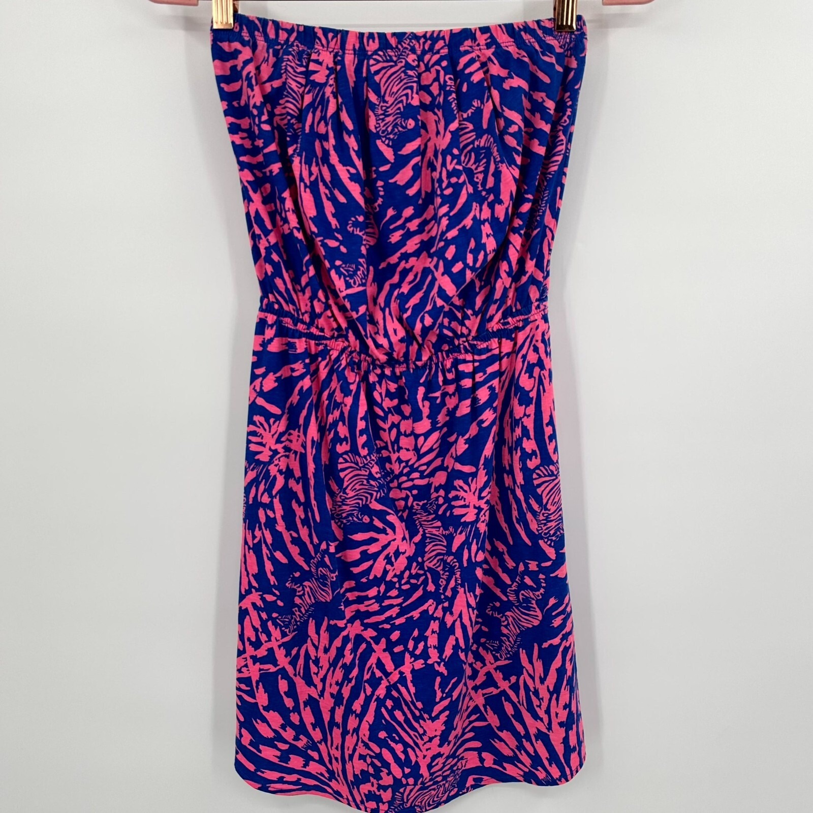Lilly Pulitzer Windsor Dress Women's XS Pink Blue Zebra Print Stretch Strapless