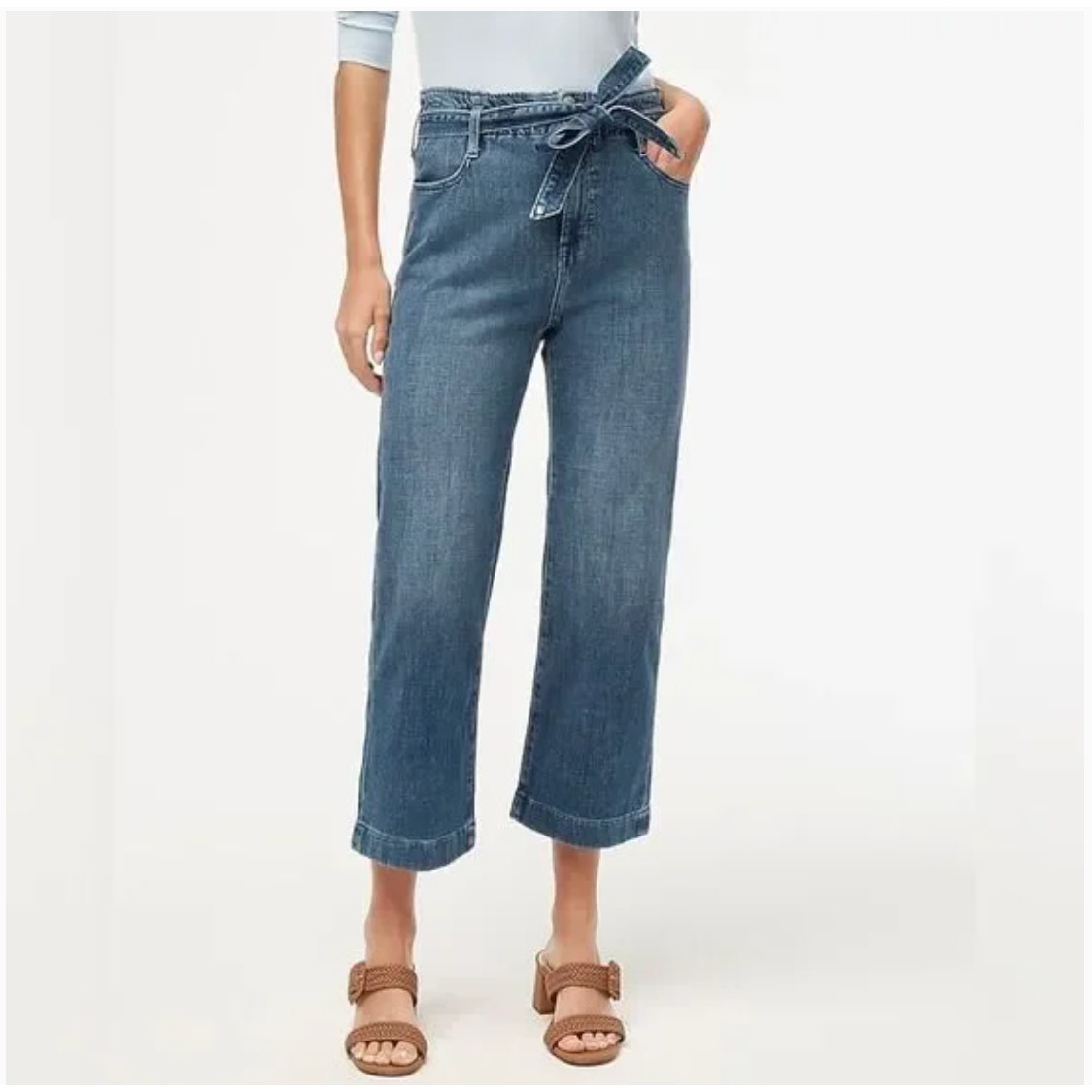 J Crew Paper Bag Jeans 29 8 NWT Cape Navy Wash Tie Waist Crop Wide Leg BX563