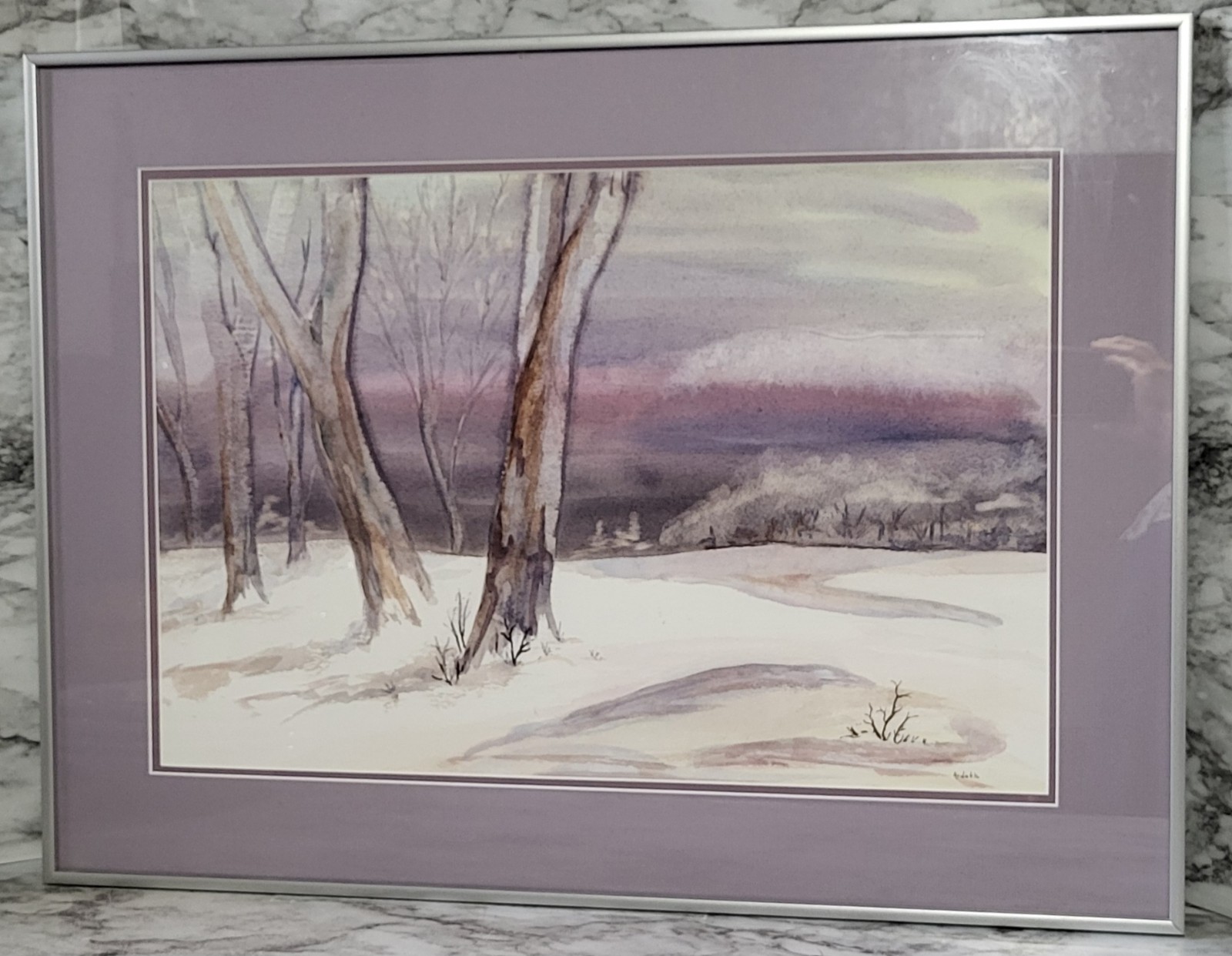 Beautiful Watercolor Painting. Signed Ardath. Original Artwork. Frosty Daybreak.