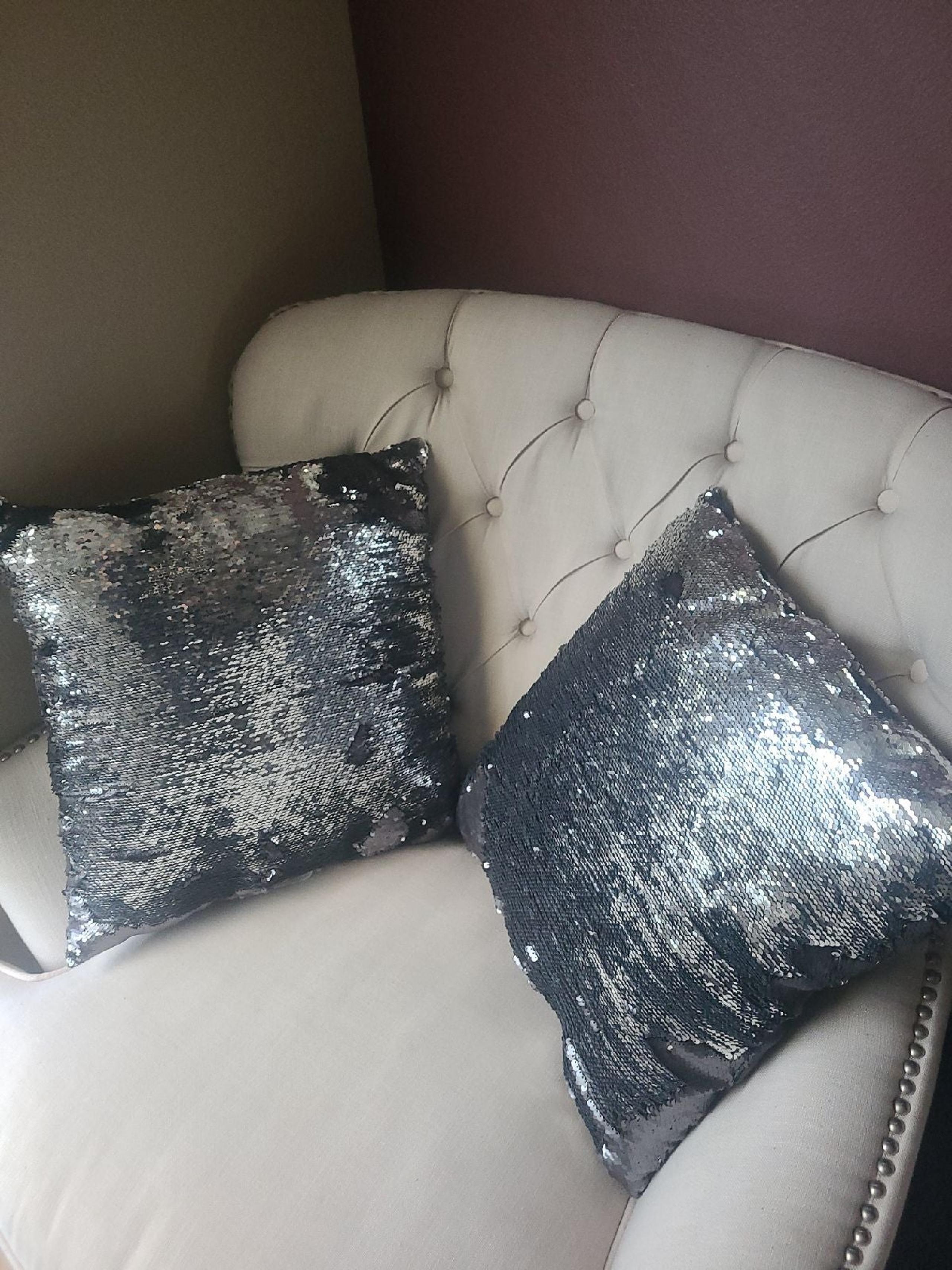 silver sequin pillows