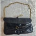 Henri Bendel Black Snake Leather Gold Chain Shoulder Clutch Bag
