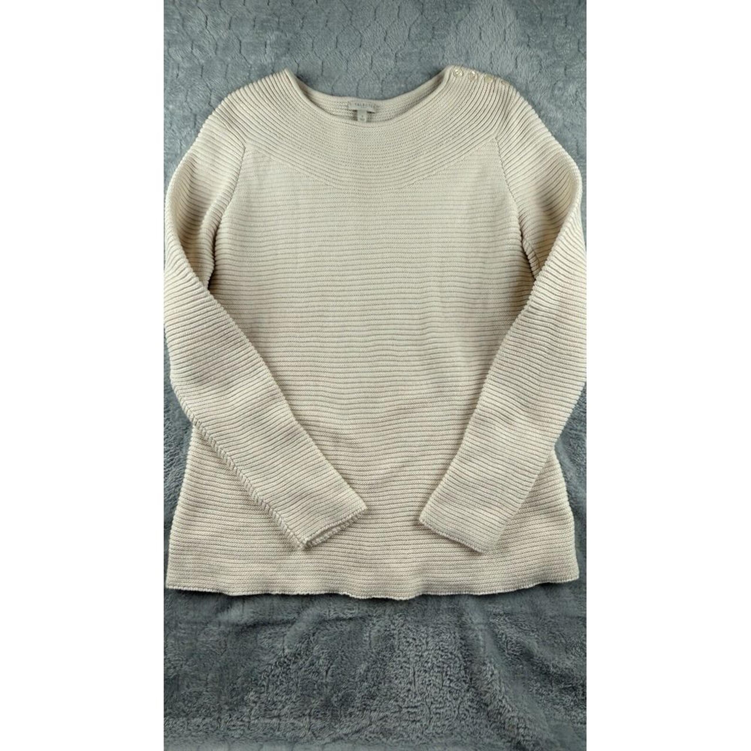 Talbots Long Sleeve Sweater Beige Button Cotton Women's Size Small