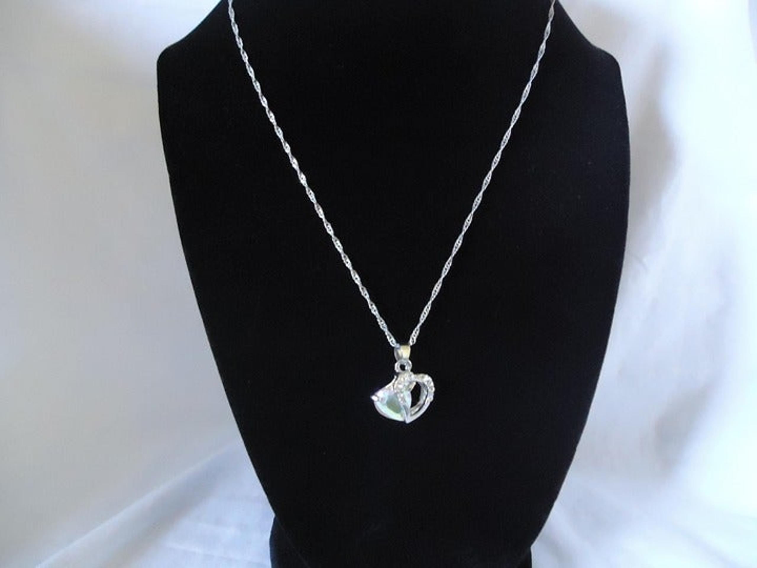 Aurora Borealis Double Heart Shaped Necklace Silver Tone
