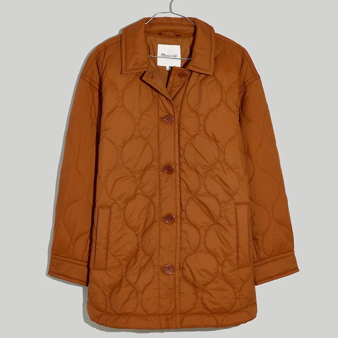 Madewell Womens Air Puff Quilted Shirt Jacket Warm Coffee Burnt Orange NEW 1X