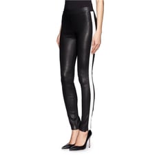 J. Crew Black Tuxedo Stripe Leather Leggings Pants Women's Size 4