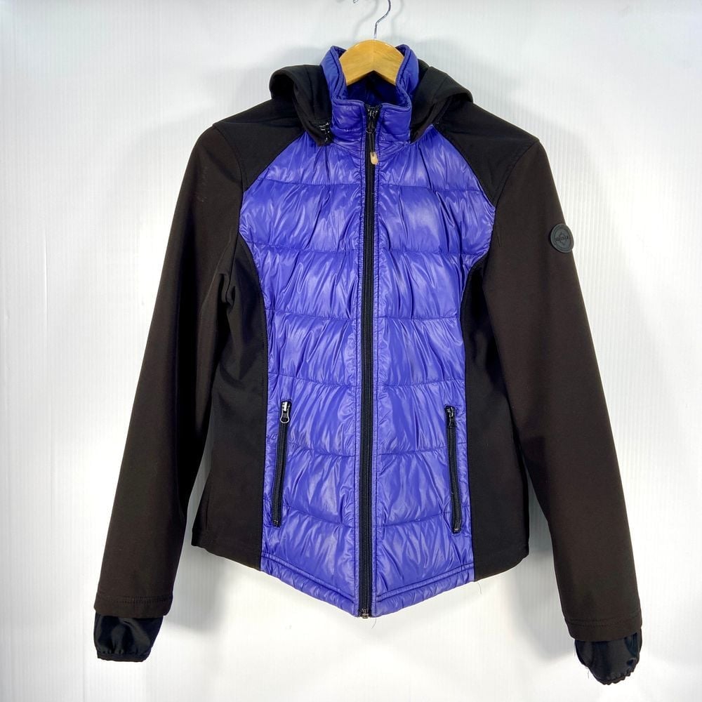 Halifax Traders Packable Down Filled Puffer Jacket Blue Black Womens Medium