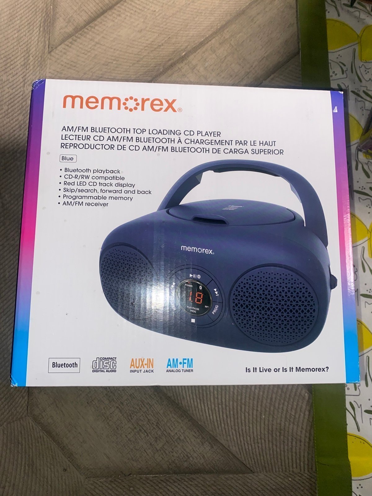 Memorex AM/FM Top Loading CD Player | Portable Stereo With Programmable Memory | Auxiliary Input And LED Display (Black, Retro CD Boombox