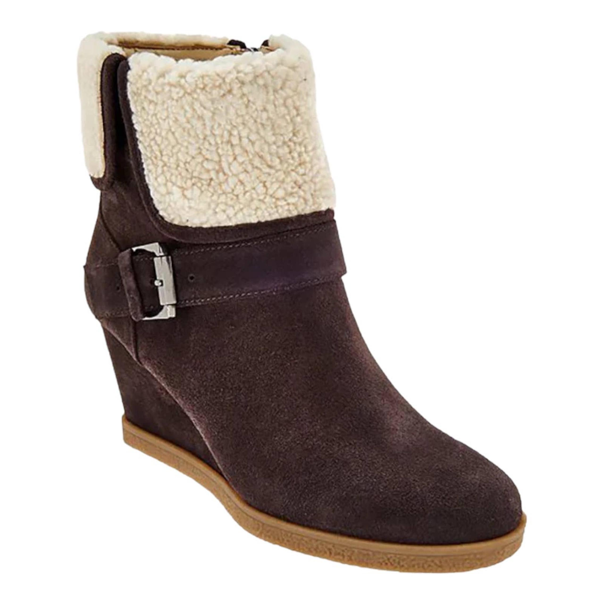 Isaac Mizrahi Live! Dark Brown Suede Kelly Wedge Ankle Boot Side Zipper sz 7 US
