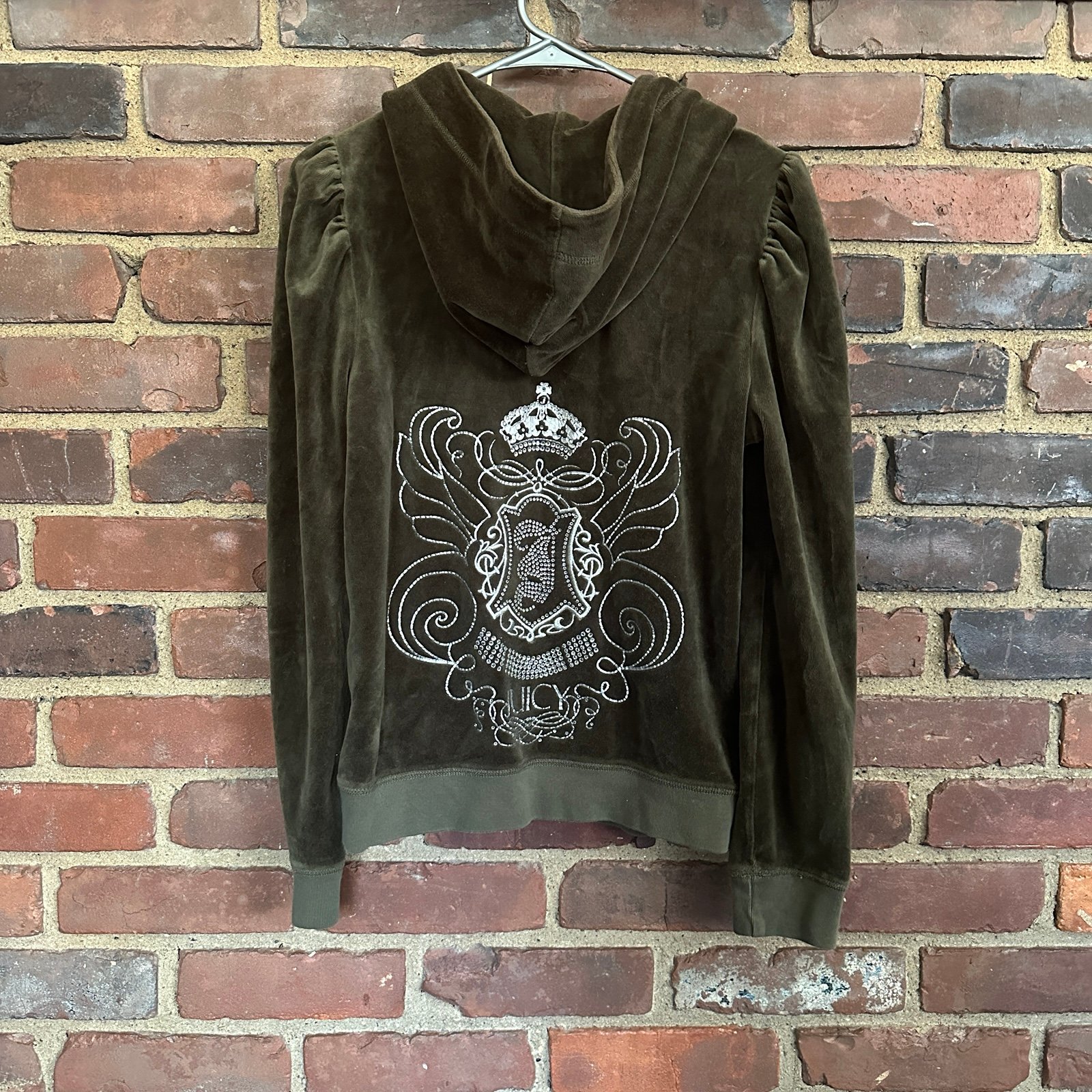 velour Juicy couture zip up hoodie in olive green size large -36 chest