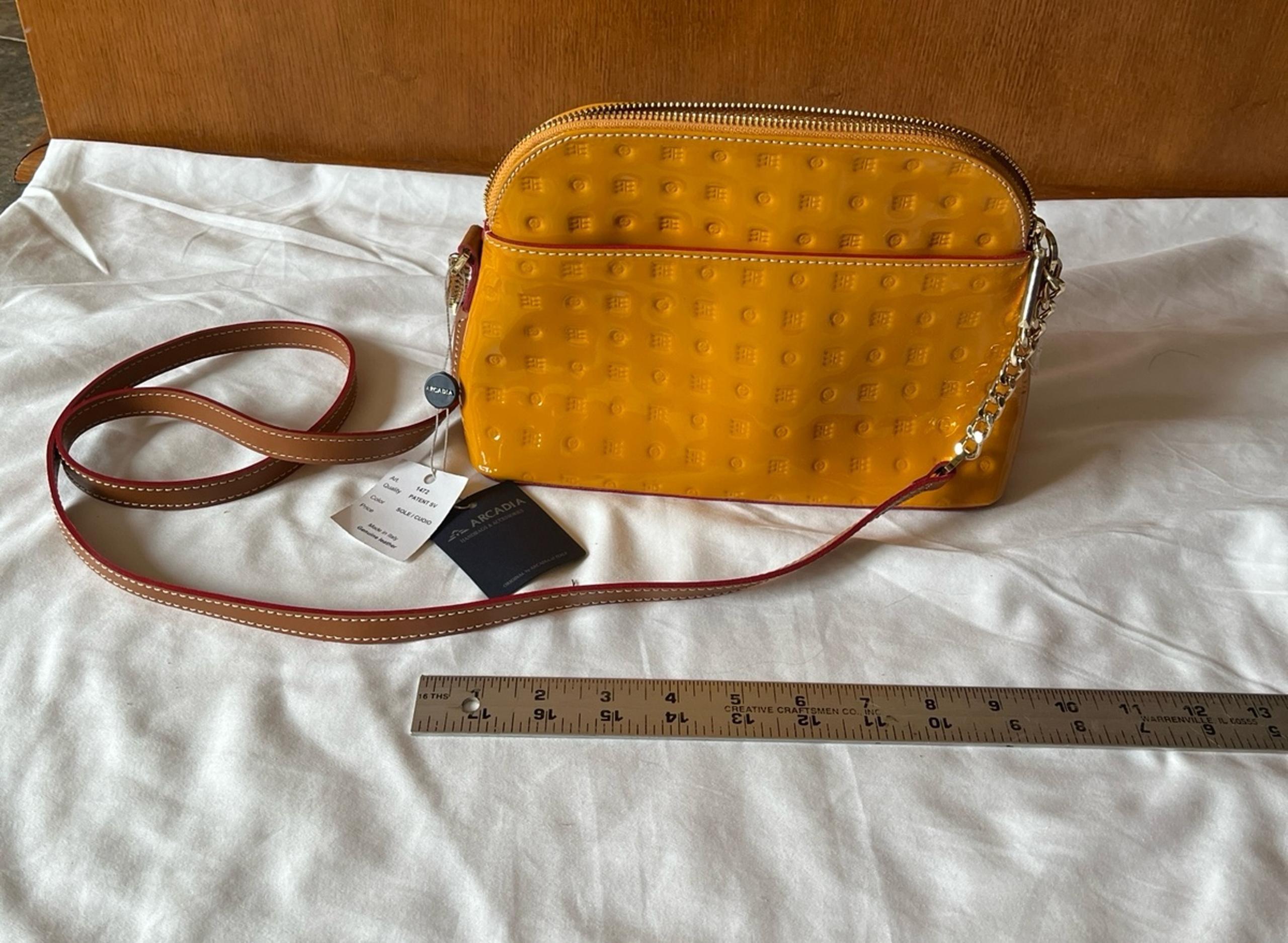 Arcadia genuine Italian embossed patent leather yellow Crossbody NWT