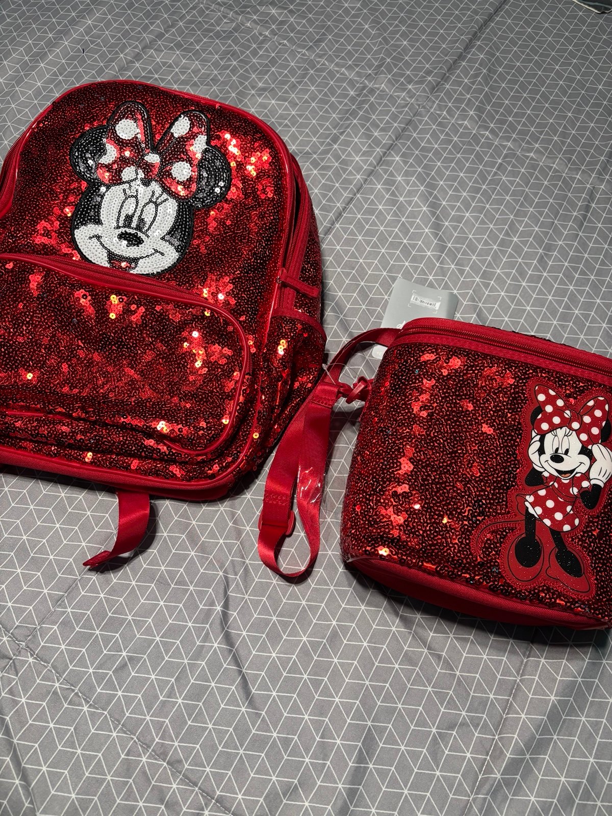Disney parks red sequins Minnie Mouse dot backpack & crossbody lunchbox bag set
