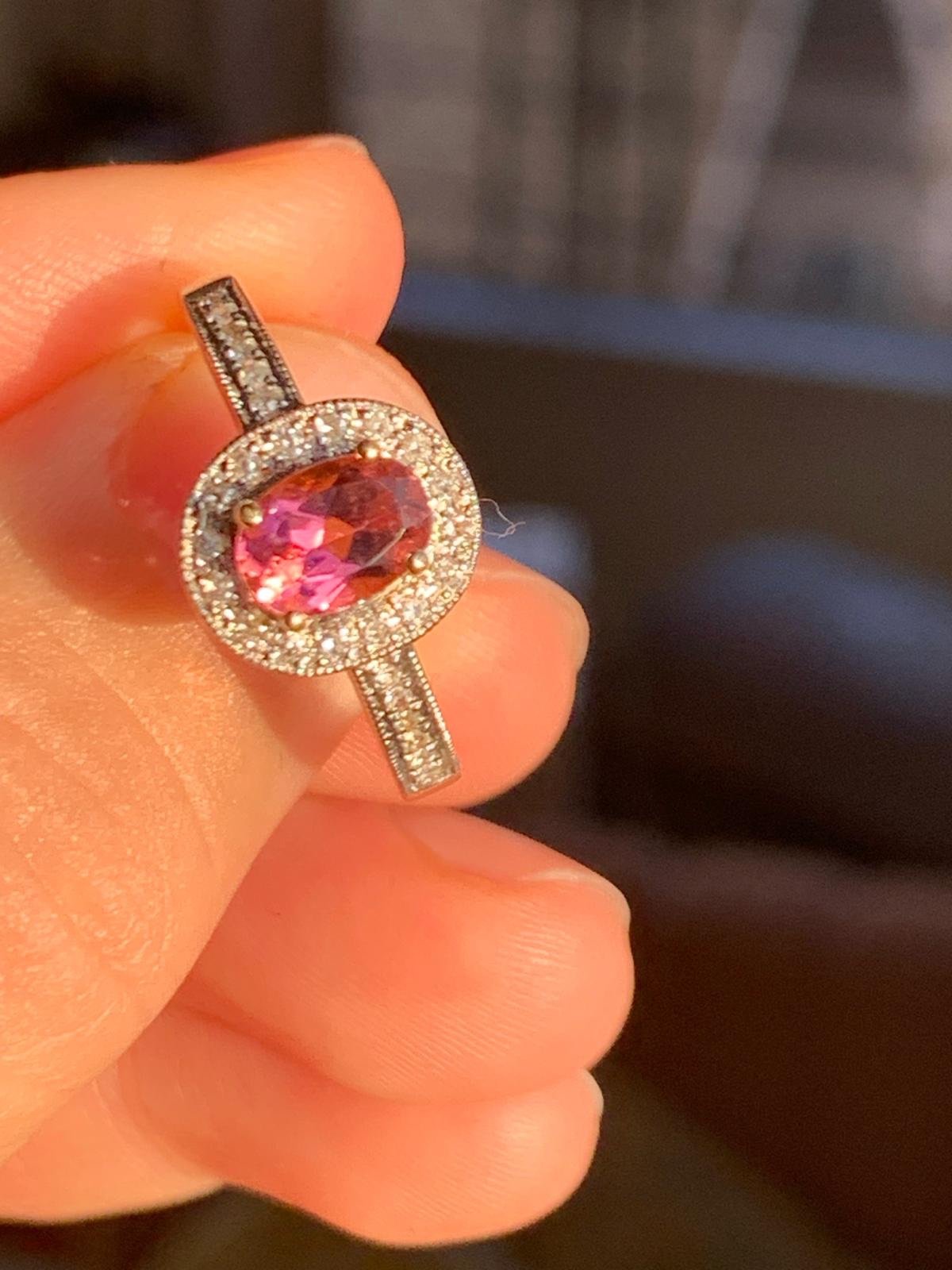 14k Pink Tourmaline Diamond ring-Rare!