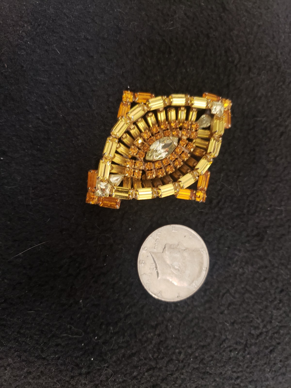 Gold Vintage 1950's Kramer NY Yellow Orange Crystal Evil Eye Brooch