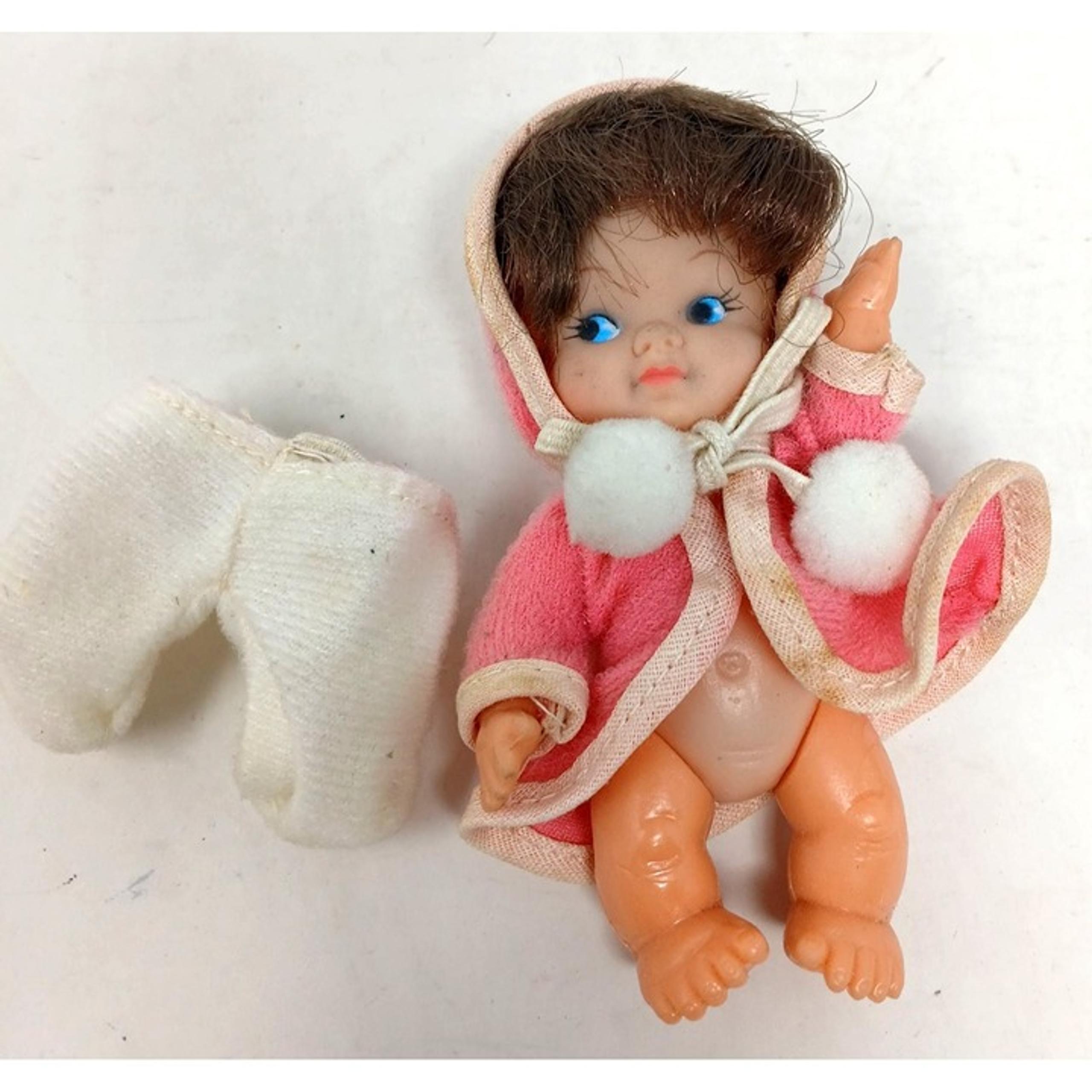 Vintage Miniature Baby Doll In Pink Hooded Outfit Jointed Arms Legs #J-2