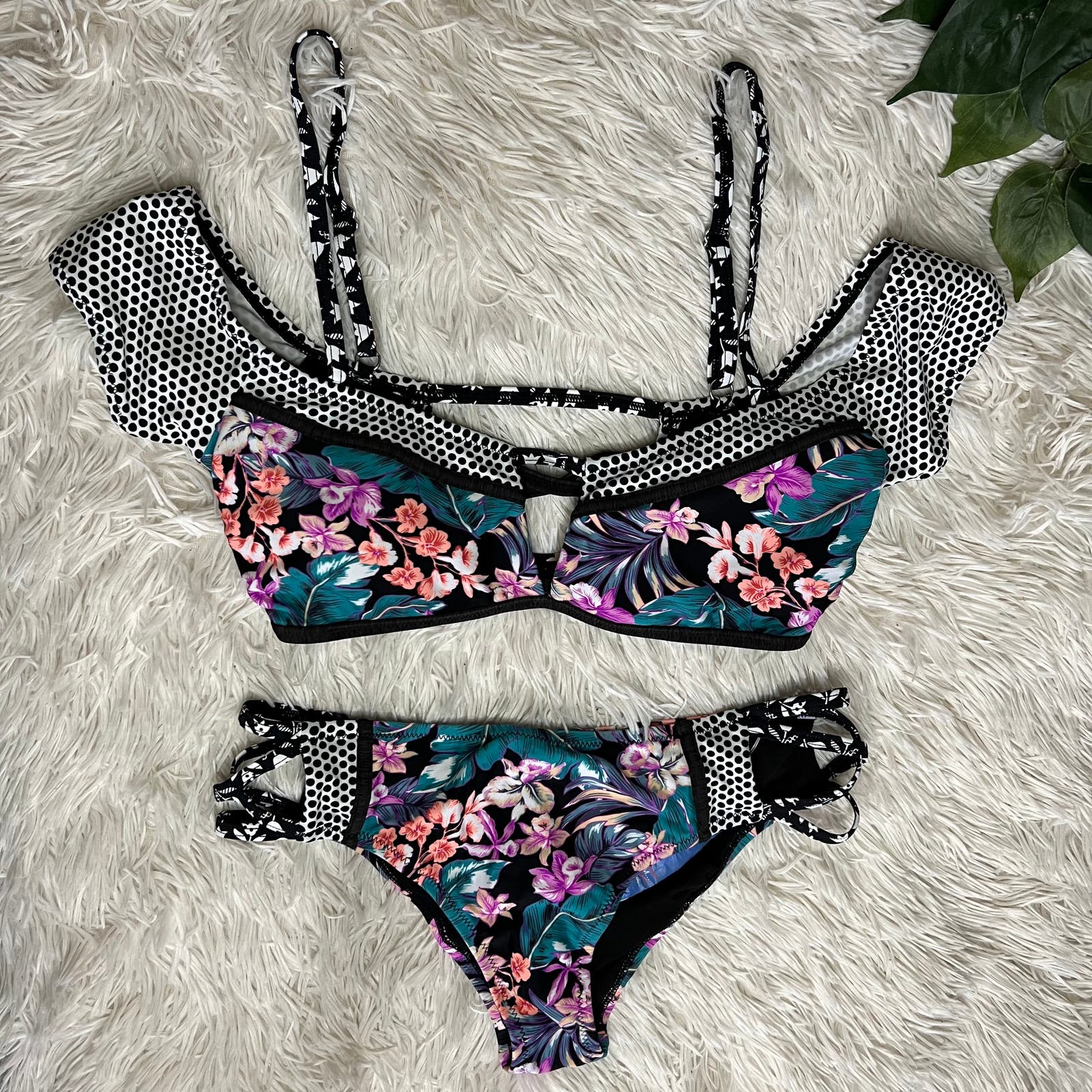 Kuleana| Girls floral +polka dot matching bikini -2 piece set NWT