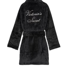 NWT Victoria Secret Black Cozy Short Plush Robe XL/XXL