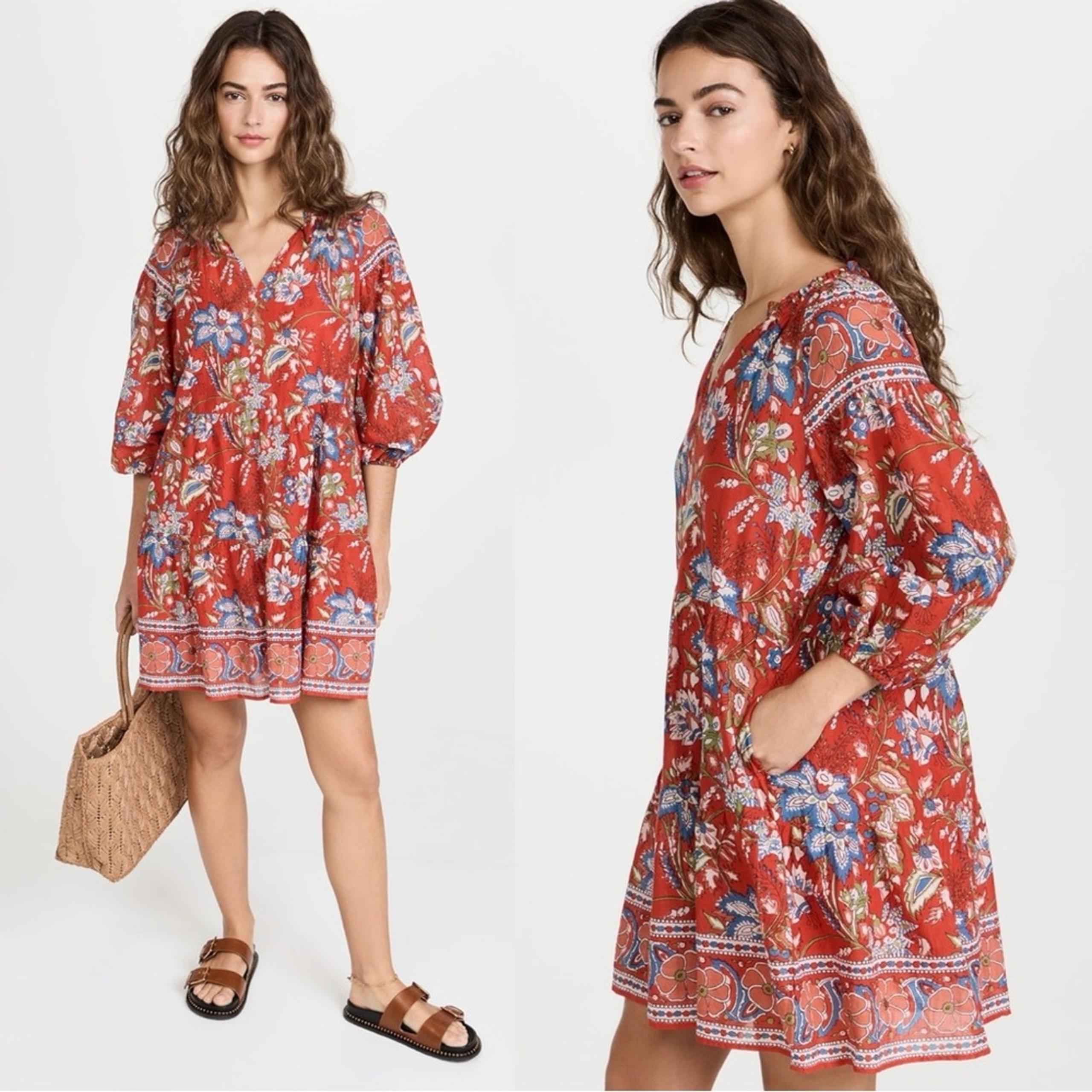 Velvet Lilah Dress in Rouge Medium Bohemian Indian Cotton 70s Floral Summer