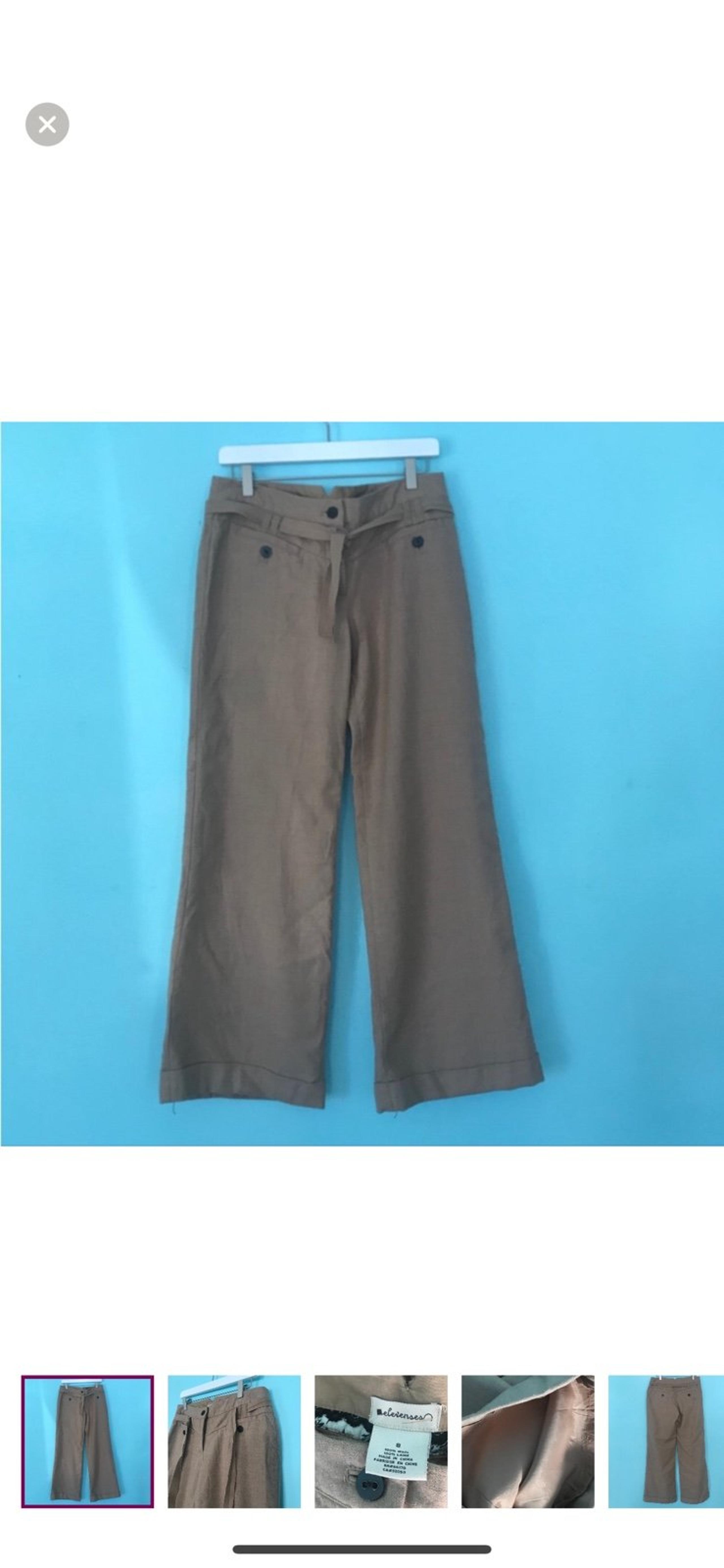 Anthropologie Y2K Wool Wide Cuffed Leg Tweed Lined Y2K Trouser Pant Tan 8 Rare
