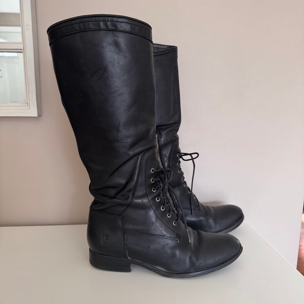 Frye Melissa Black Leather Riding Equestrian Tall Boots Lace Up Size 10
