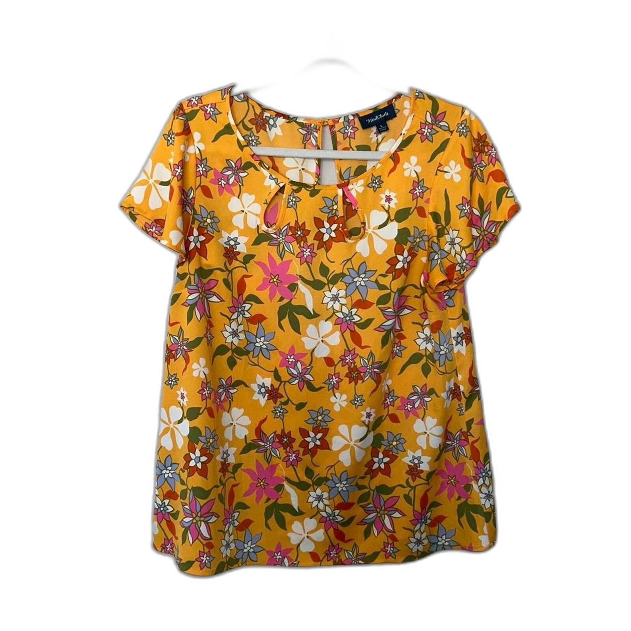 Modcloth Women's Yellow Floral Blouse Size Large Retro Boho Summer Festival