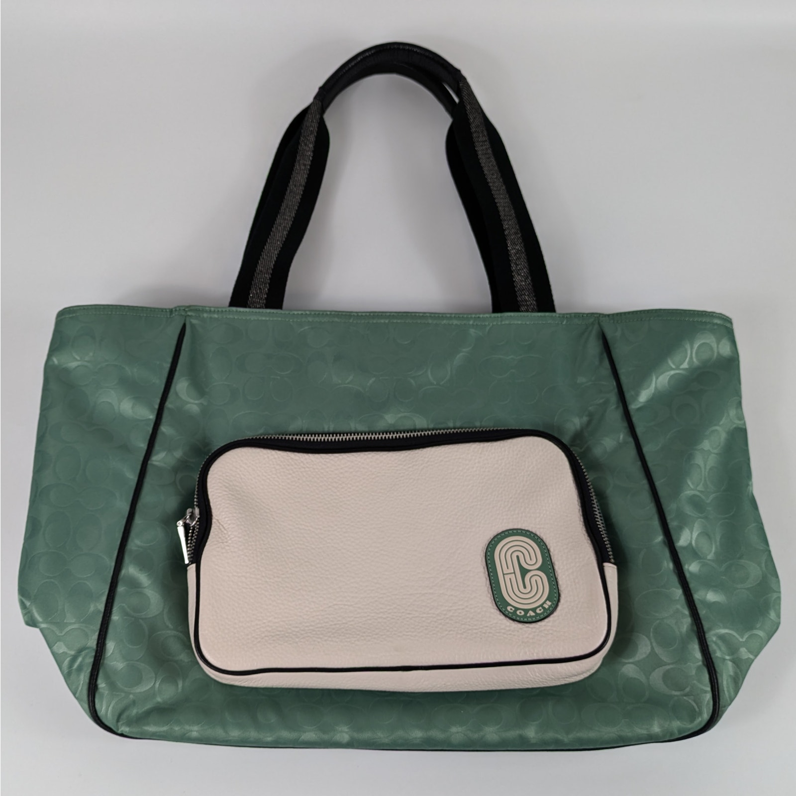 COACH Washed Green Court Tote In Colorblock C3656 Signature Nylon HTF Rare Women s handbags