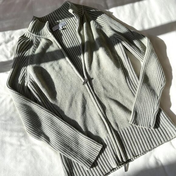 carolyn taylor green 100% cotton y2k zip up cardigan sweater womens small