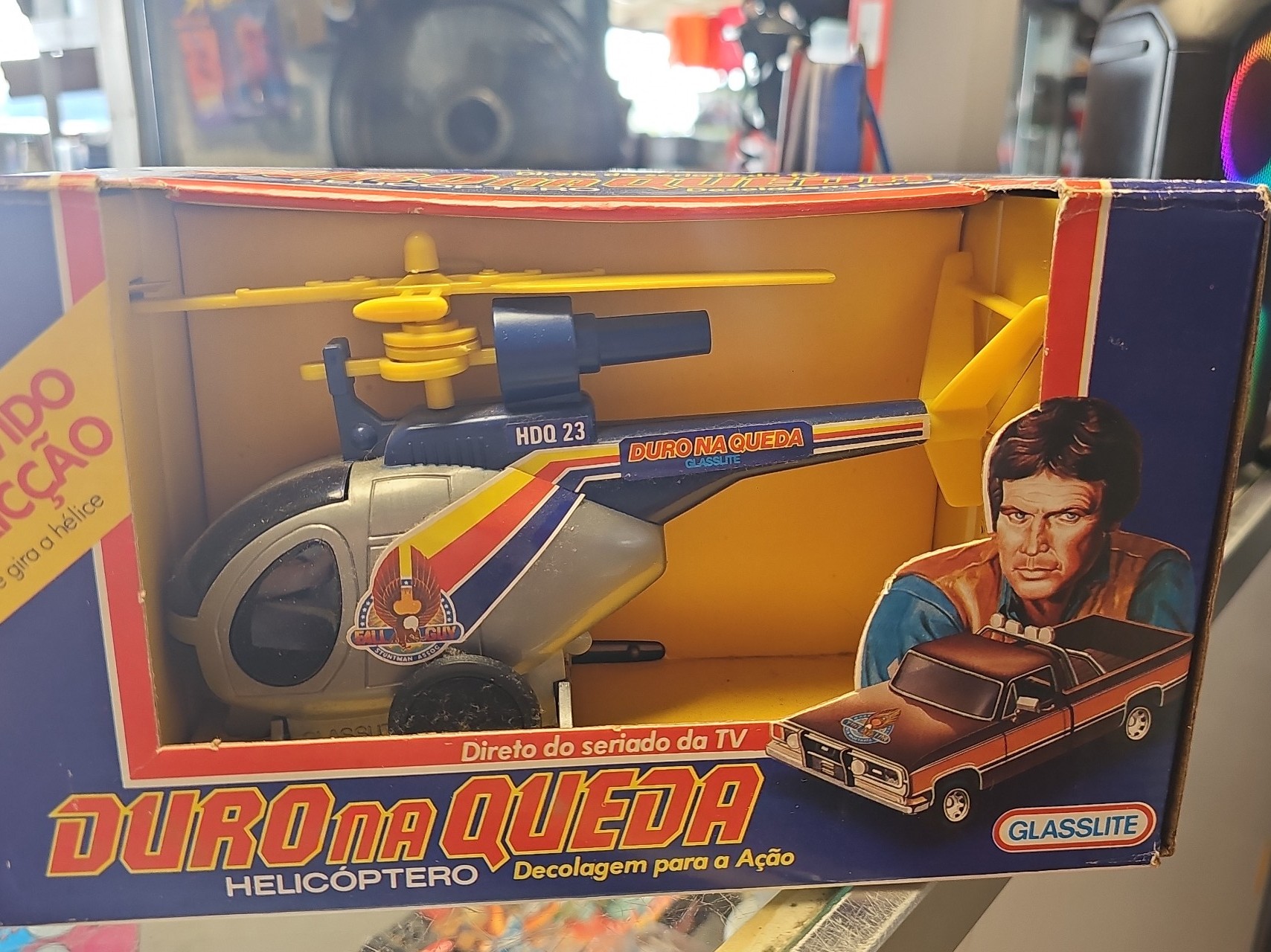 Rare Brazilian Glasslite fall guy Helicopter in box