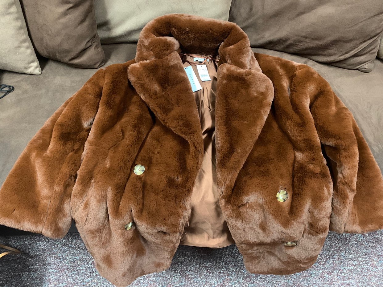 Brown Topshop Faux Fur Coat