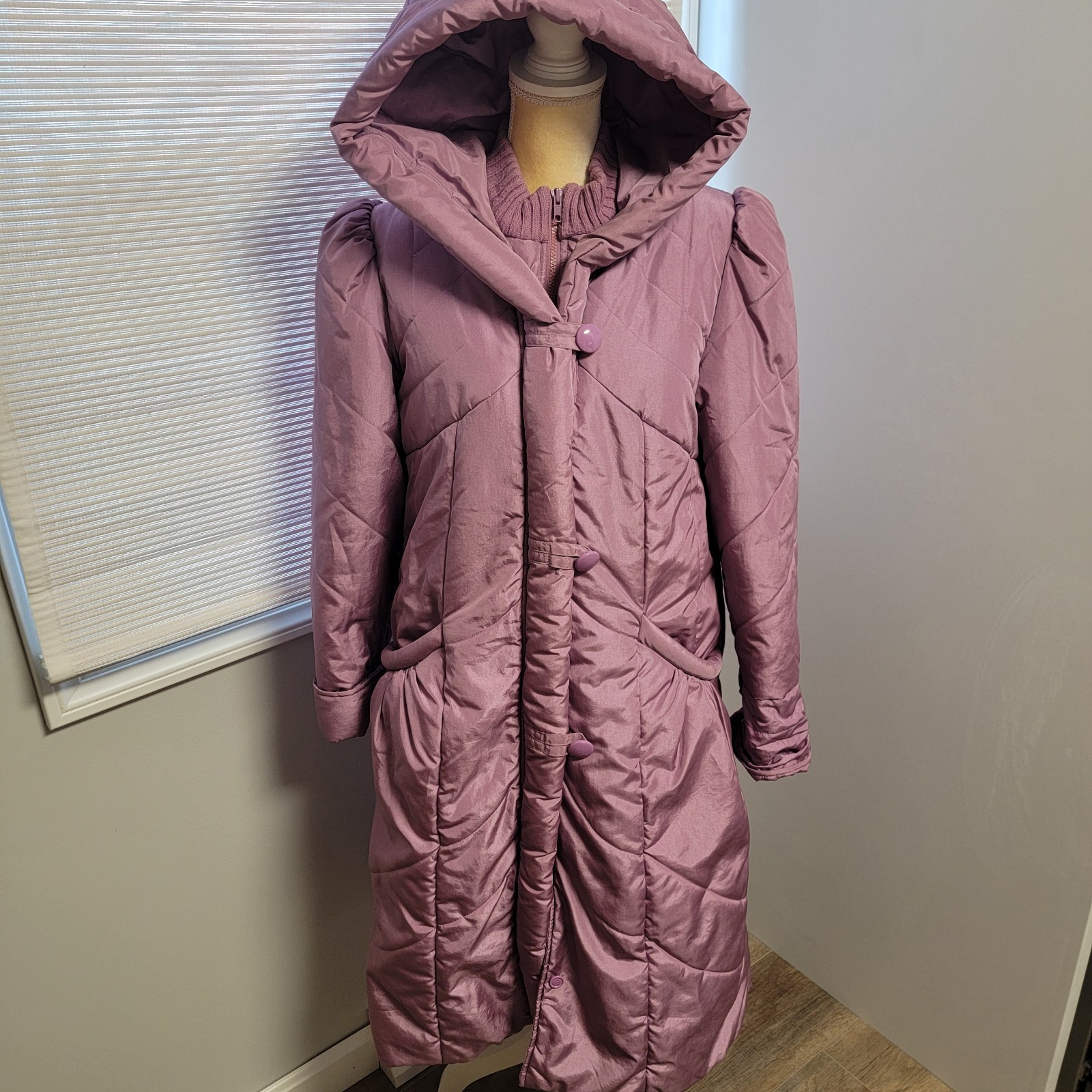 J Gallery Vintage Full Length Puffer Quilted Jacket M Purple Lavender Size Small