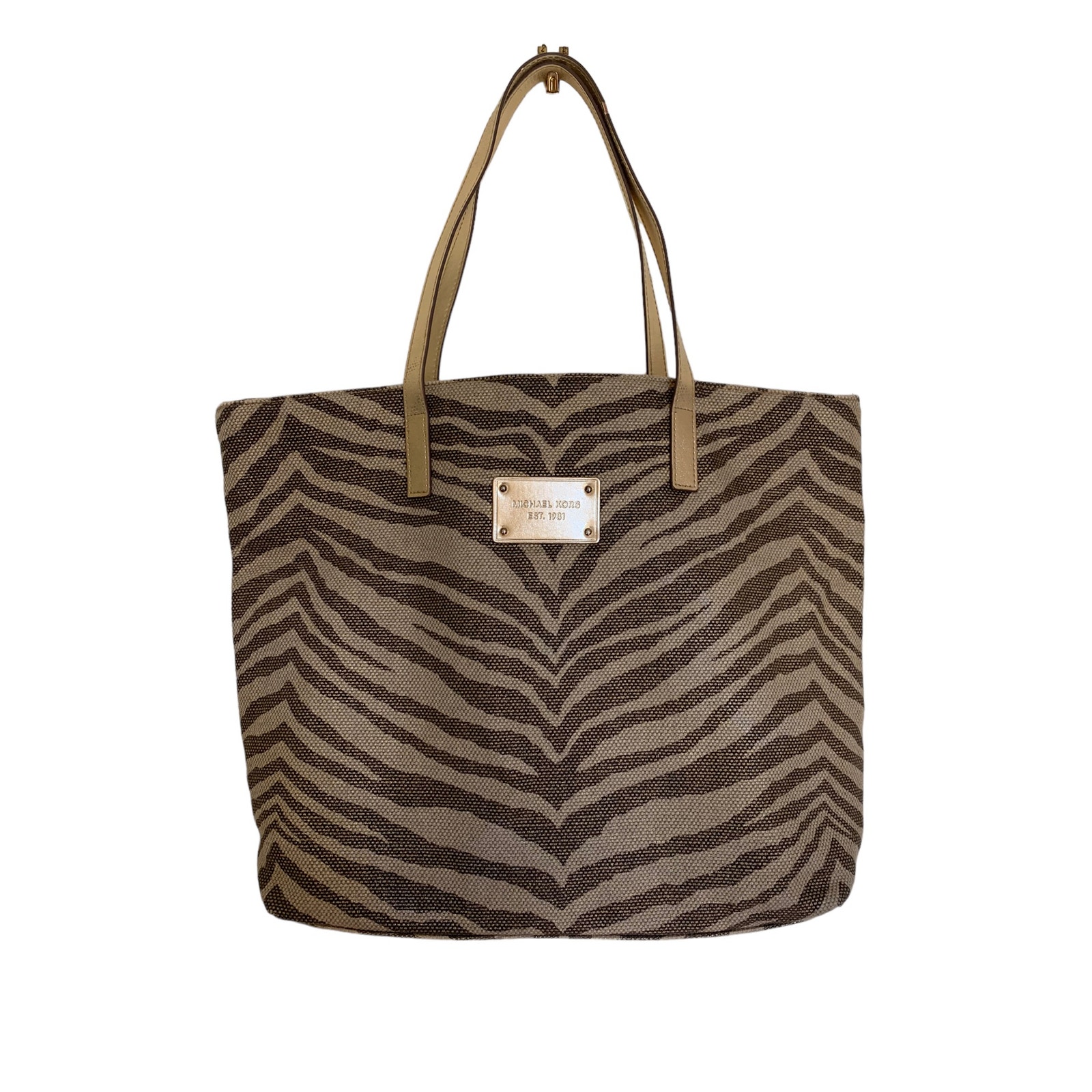 Michael Kors - Gold/Beige & Brown - Zete Zebra Print Tote Shoulder Bag