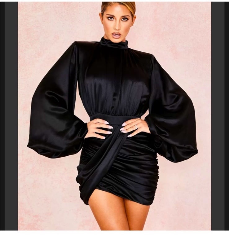 House of CB 'Khristen' Black Satin Blouson Dress size small