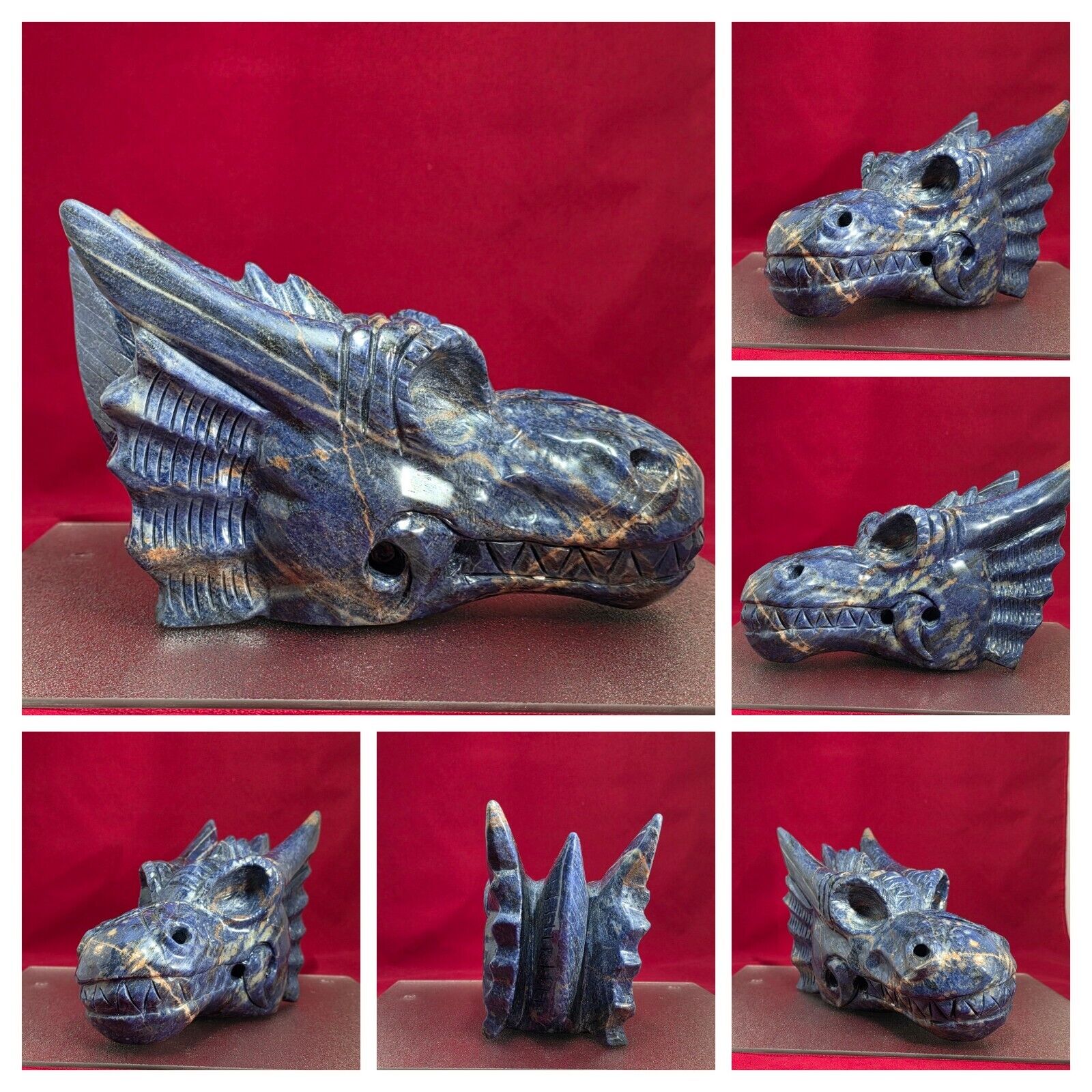 Big Natural Blue Sodalite Quartz Crystal Dragon Head Carving Reiki Healing 12+LB