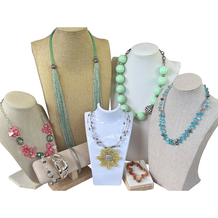Spring/Summer PastelColorful Beaded & Gemstone Statement Necklaces With Various