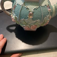 1980 Blue Sky Clay Works Shell Figural Ceramic Blue Teapot