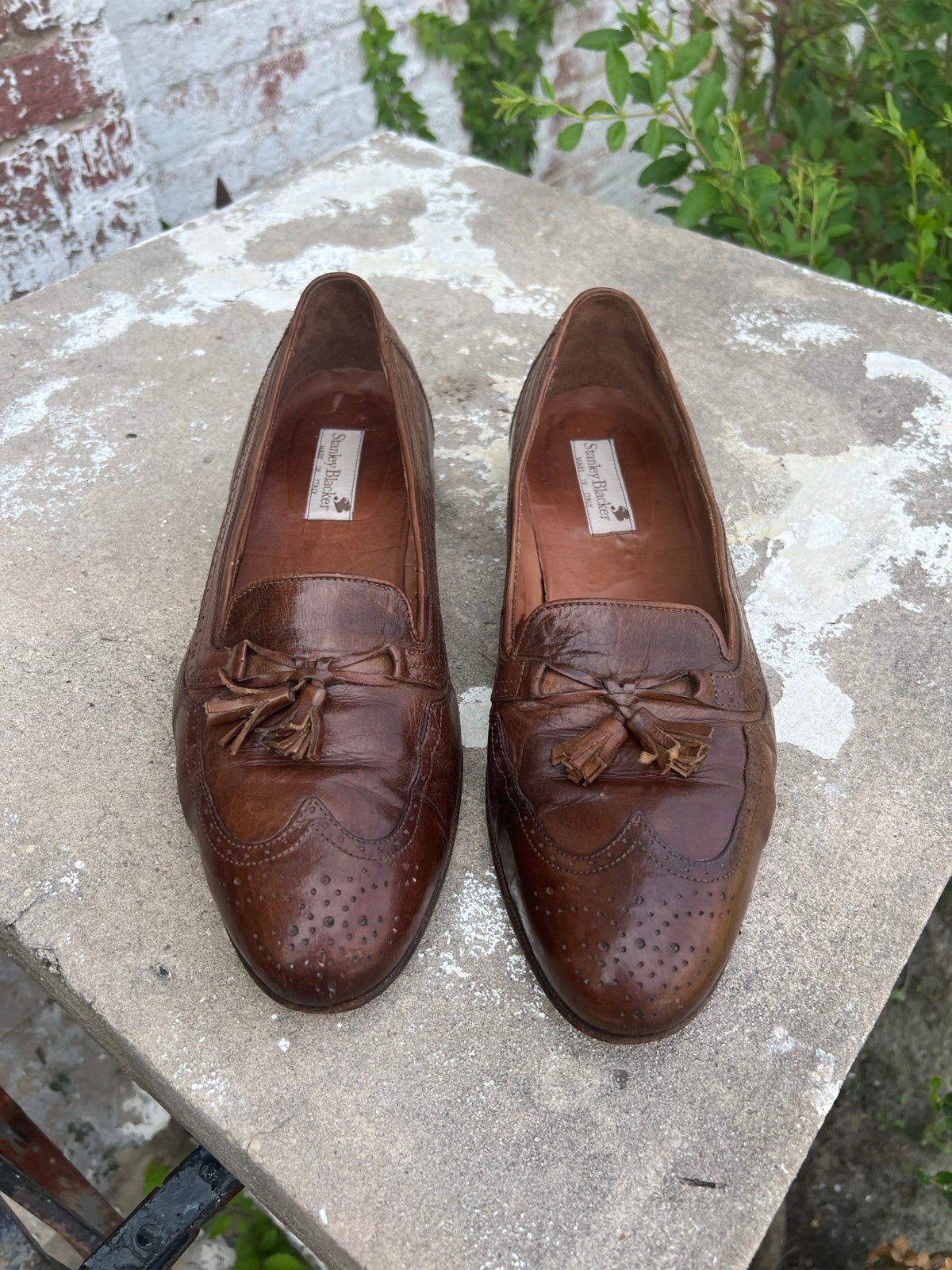 Stanley Blacker Mens Shoes Brown Wingtip Loafers Brogue Italy 13D 1641
