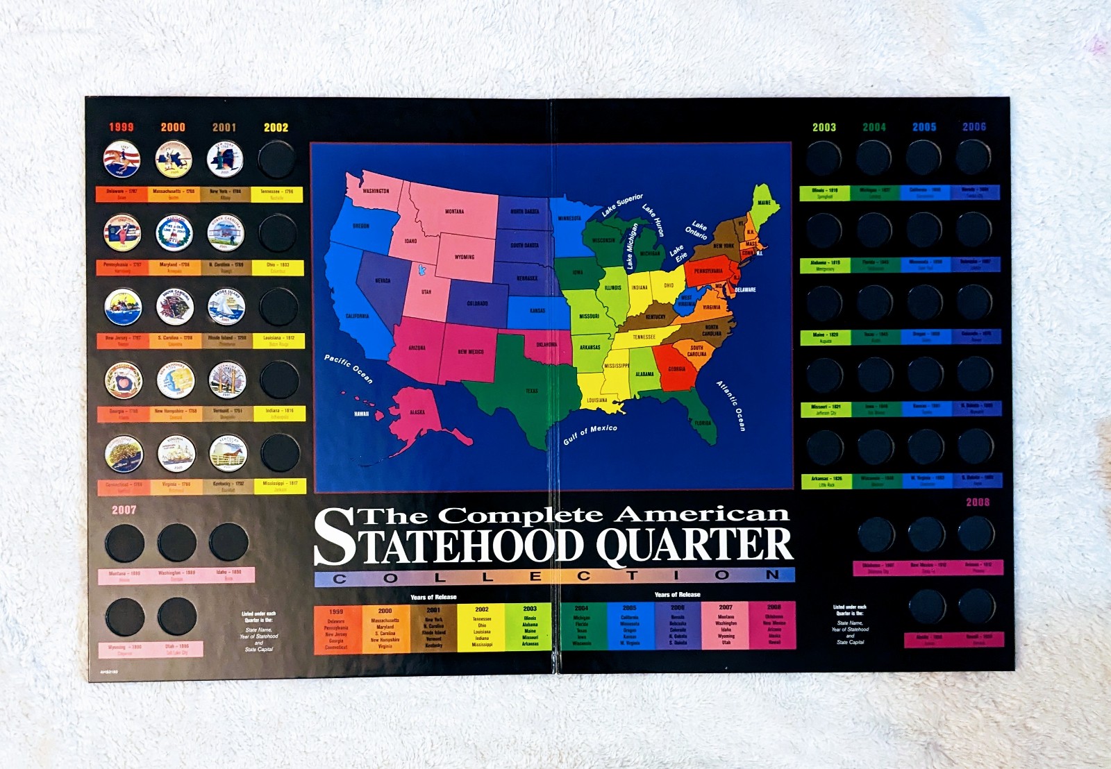 The Complete American Statehood Quarter Map Folder with 15 US COLORIZED Quarters
