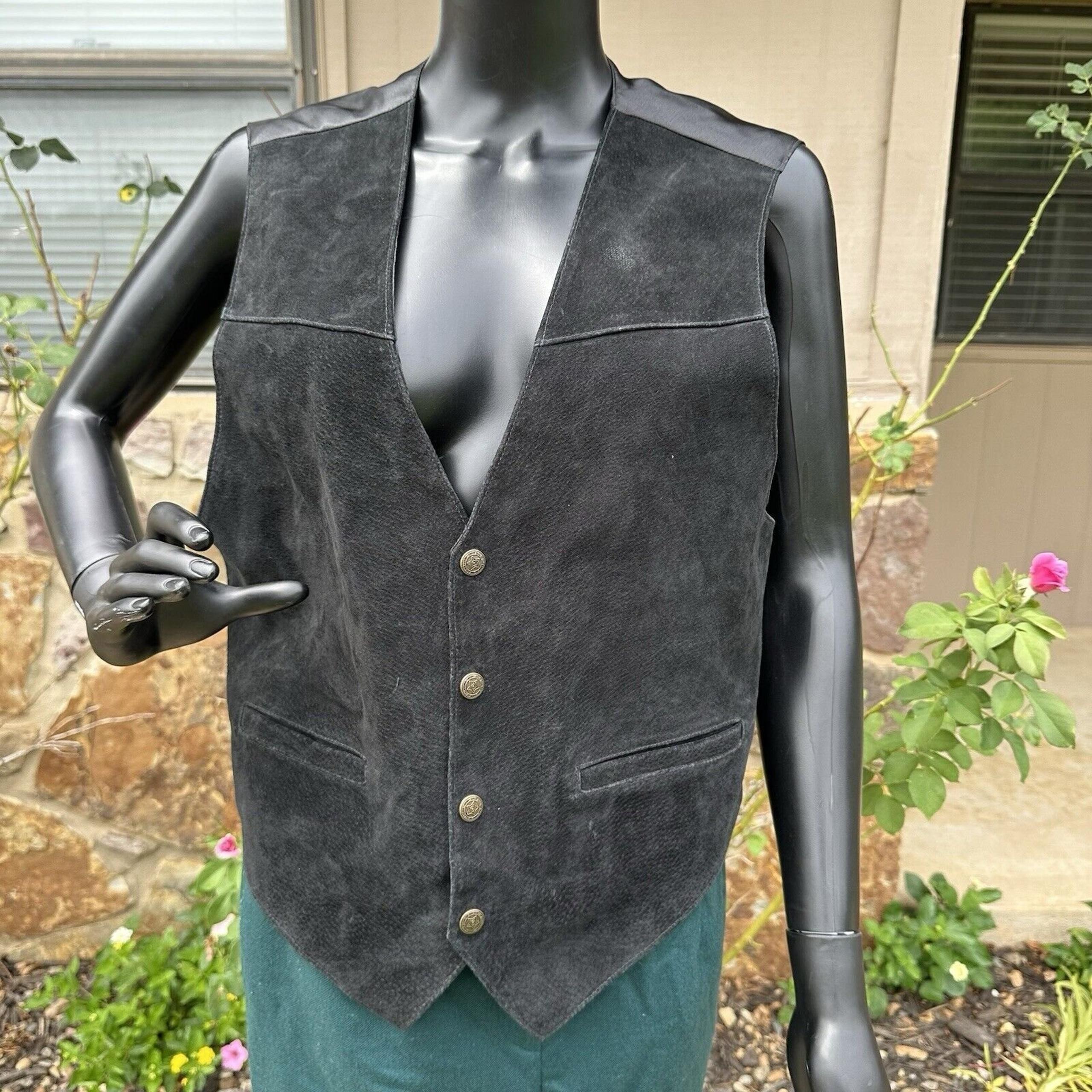 Scully Western Mens Vest Size Medium Black Suede Leather Pockets Snap Front