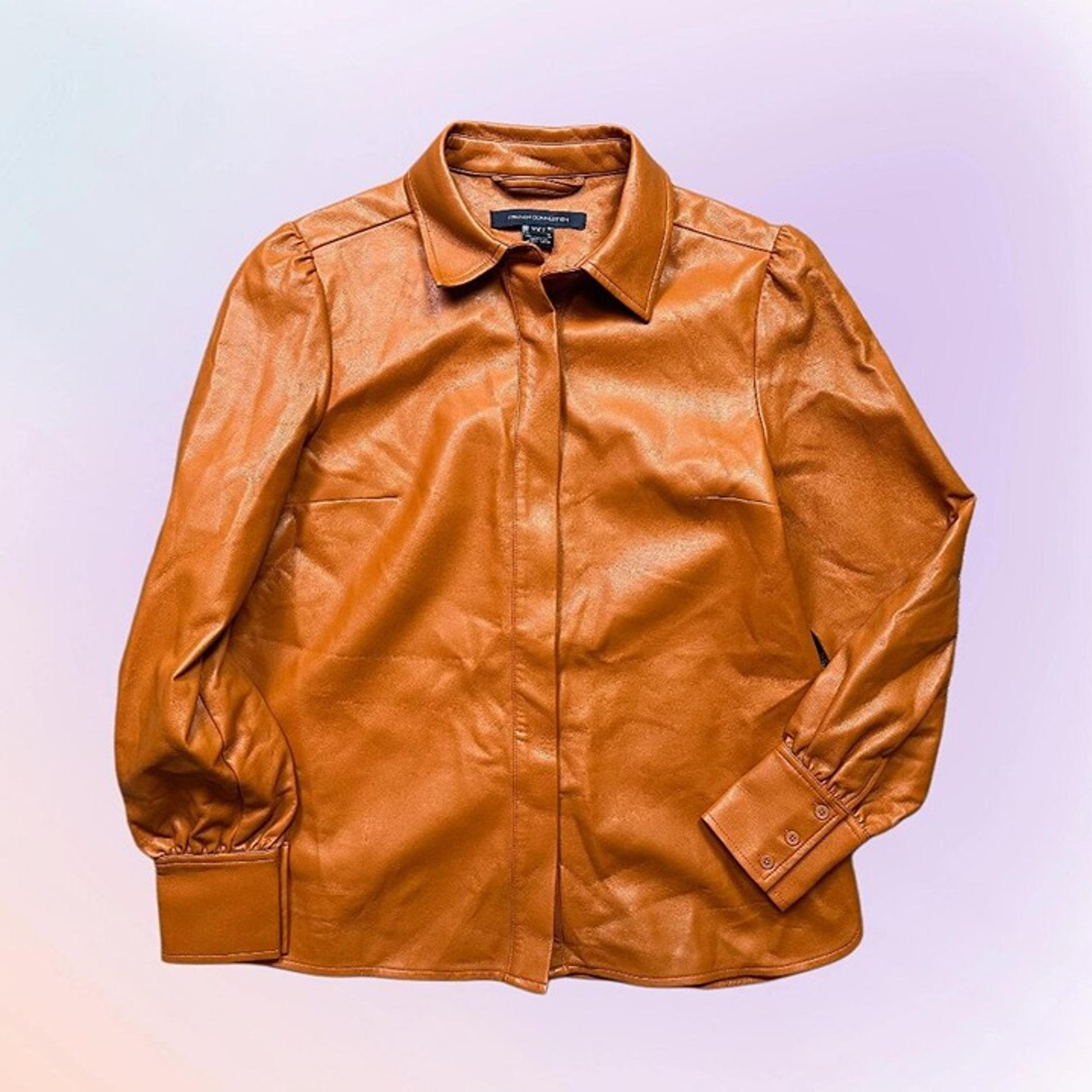 French Connection Faux Orange Brown Leather Collared Button Down Shirt Womens 6