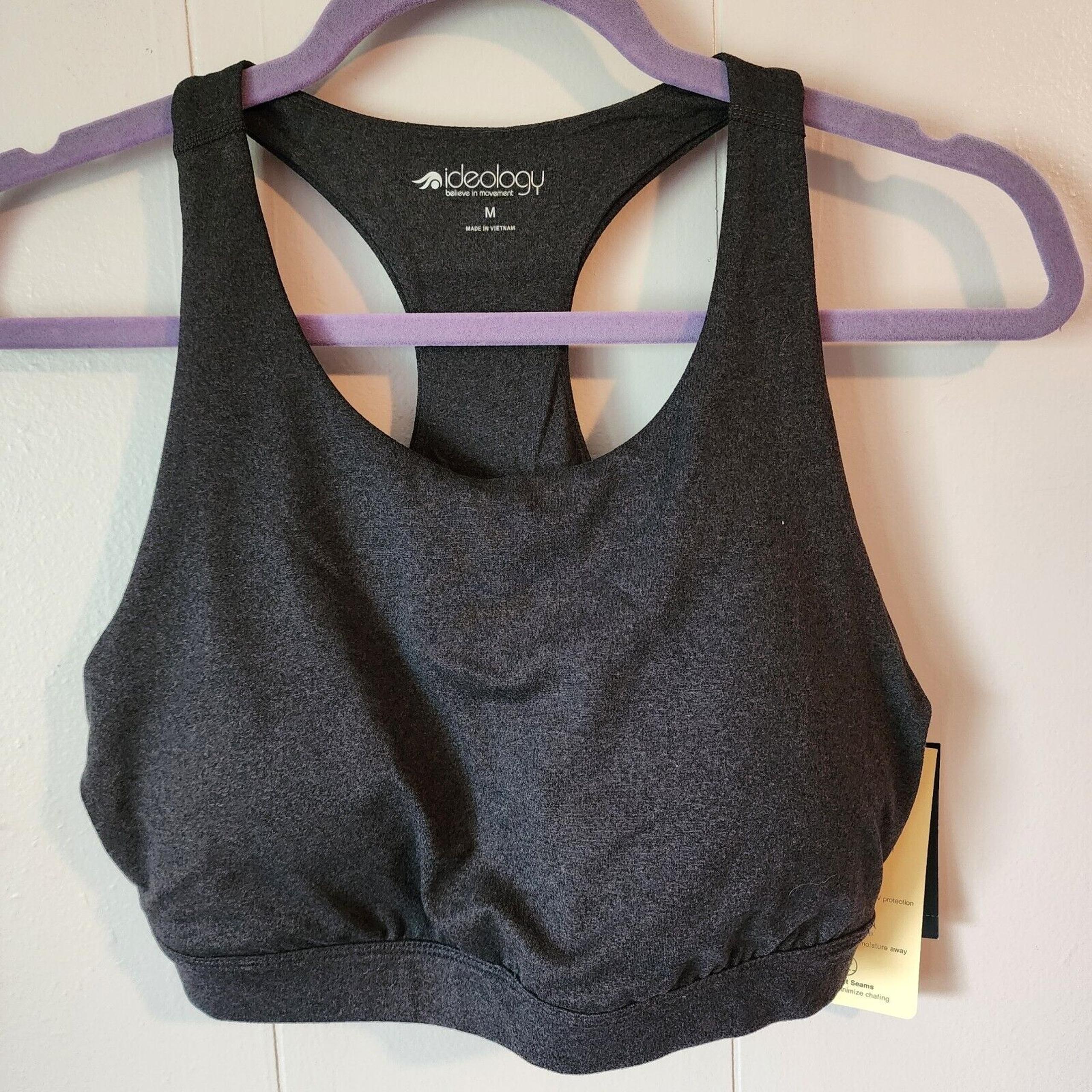 Ideology Black Charcol Polyester Active Sports Bra UPF 50+ Soft Padded...