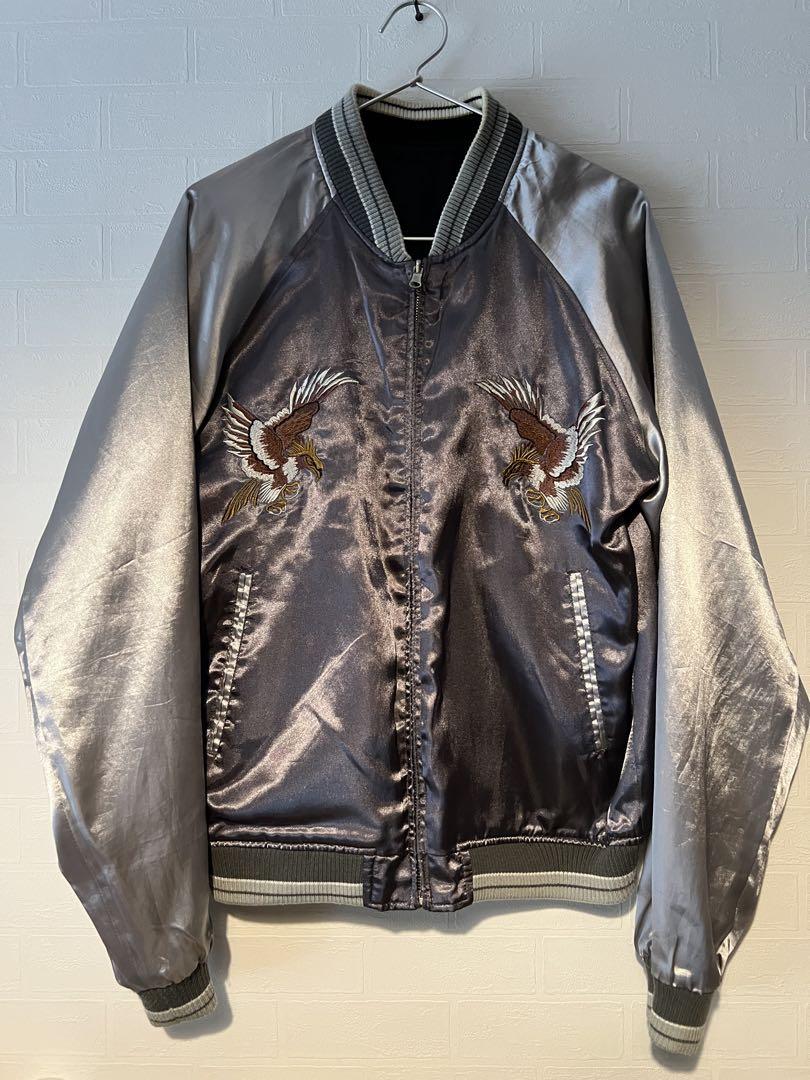 Silver Satin Souvenirs Jacket with Eagle Embroidery
