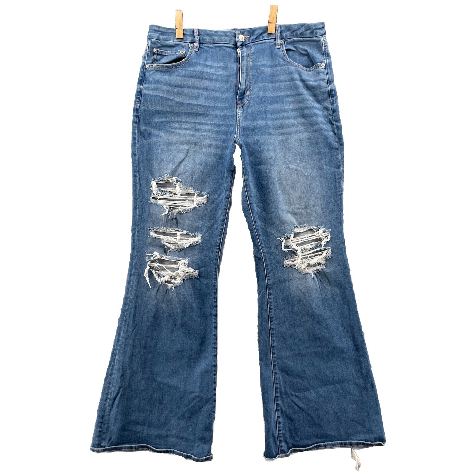 American Eagle Jeans Womens 16 Blue Curvy High Rise Wide Flare Leg Y2K Academia