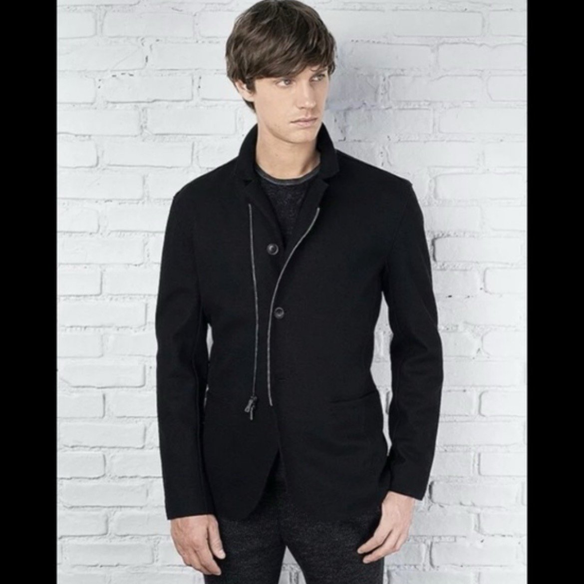 JOHN VARVATOS FELTED BLACK WOOL ASYMMETRIC ZIP JACKET Size L 898