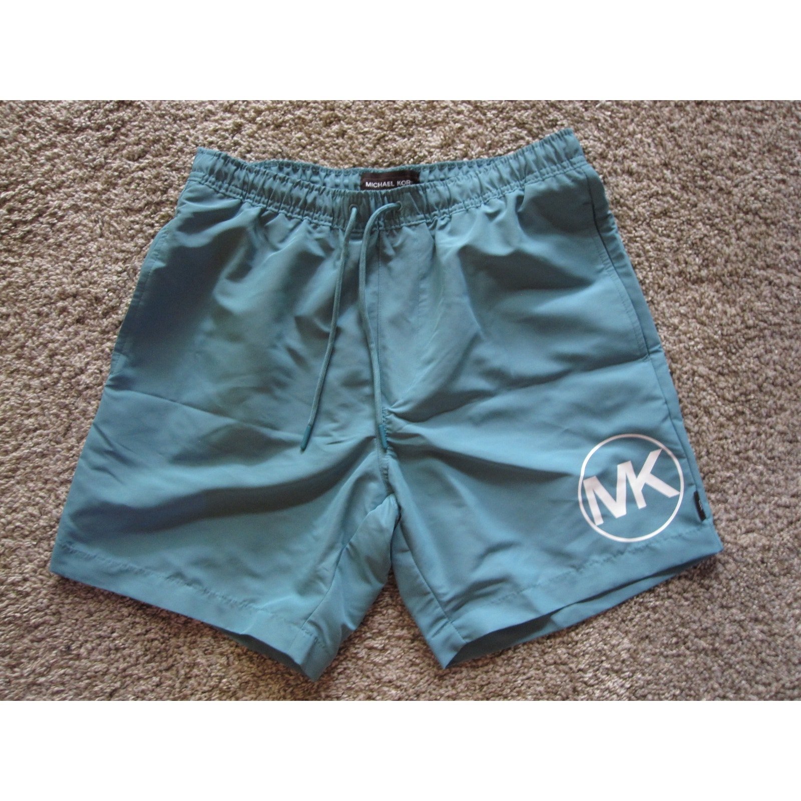 NEW Michael Kors Lagoon Men's Small Swim Shorts Blue/Green Big Logo Drawstring